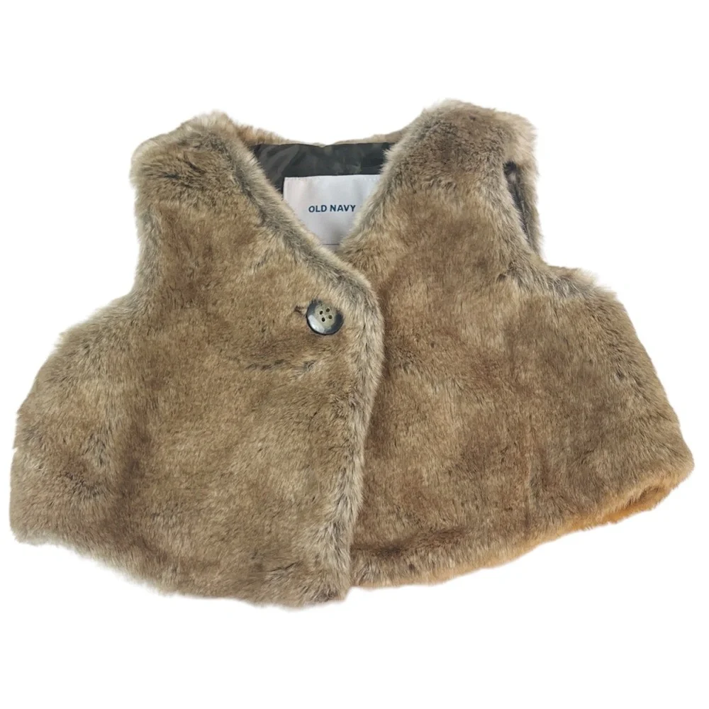 Old Navy Girls Faux Fur Vest in Brown Size 12-18 Months Fall Style‎